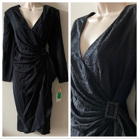 in the mood Dresses & Skirts - Vintage 80s Liquid Satin Faux Wrap Midi Dress (ddd)